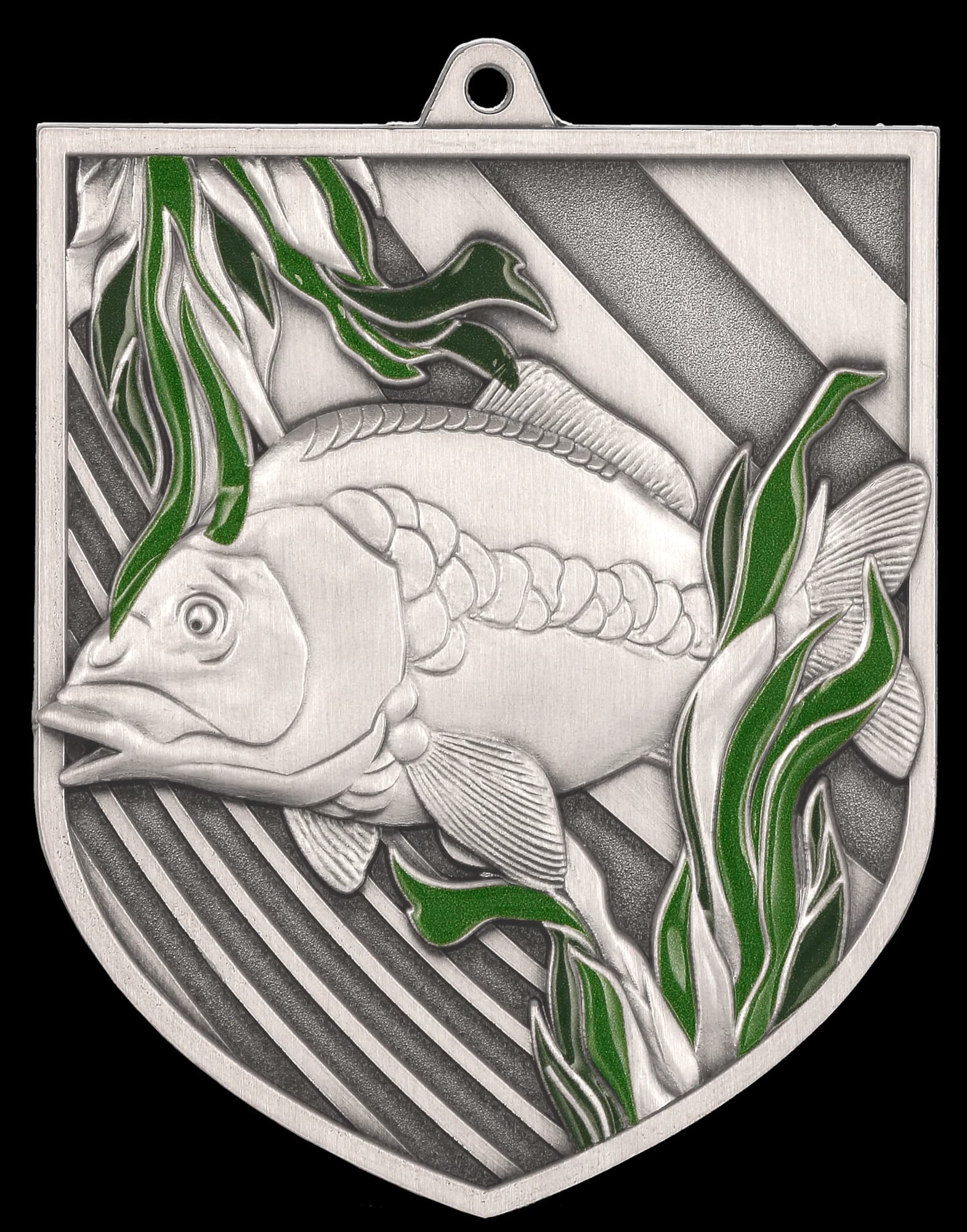 Cast medal silver – fishing – carp - with engraving on laminate