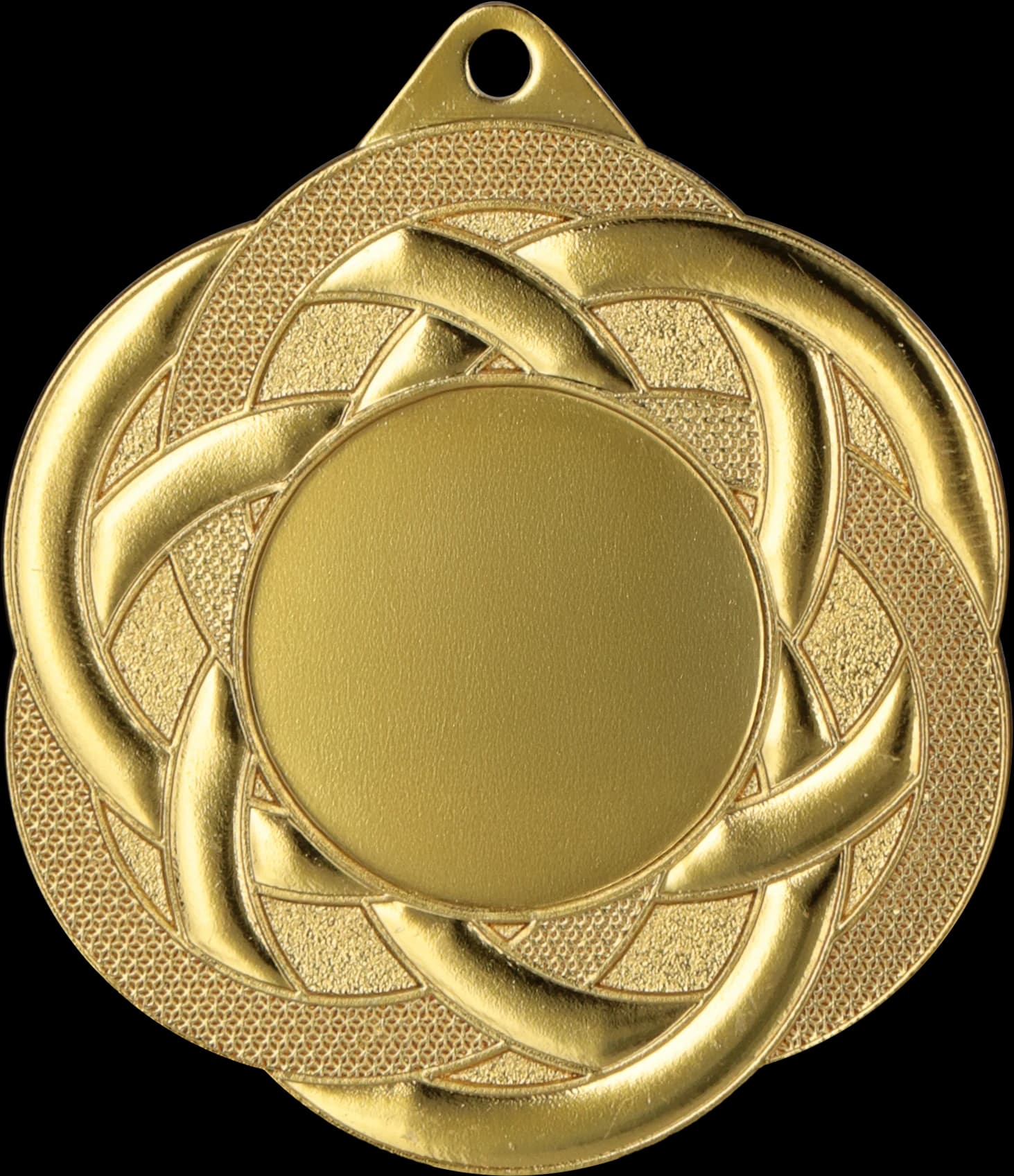 Steel medal in gold colour with space for 25 mm emblem - engraving on laminate