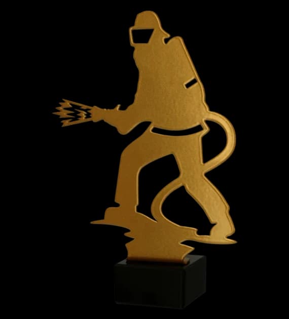 Metal trophy with marble base - Firefighting - firefighter with hose