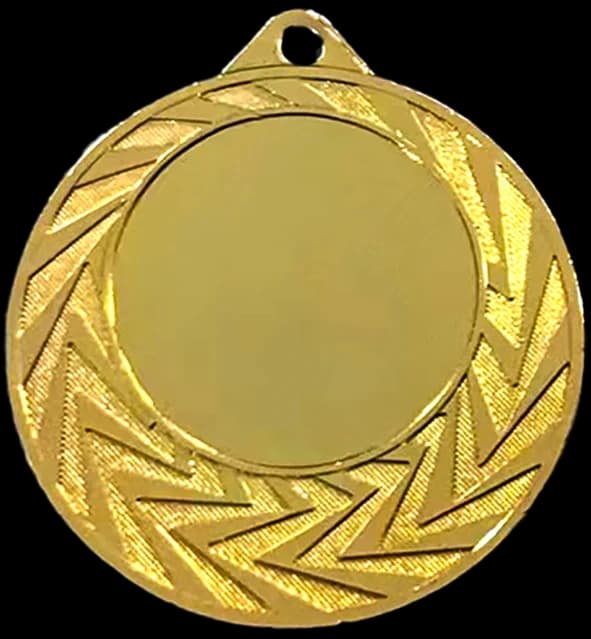 Steel medal in gold colour with space for 25 mm emblem - engraving on laminate