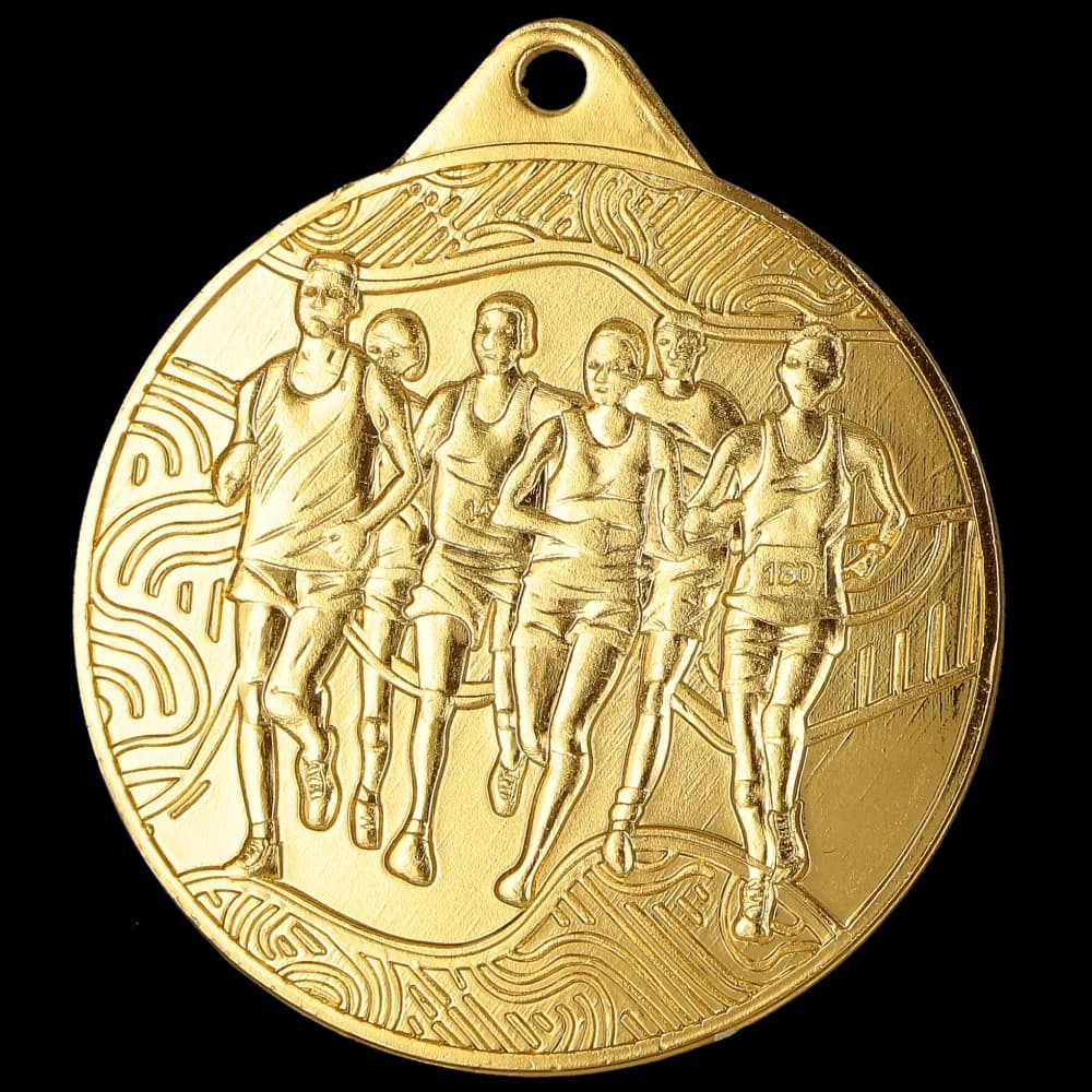 Gold steel medal - running