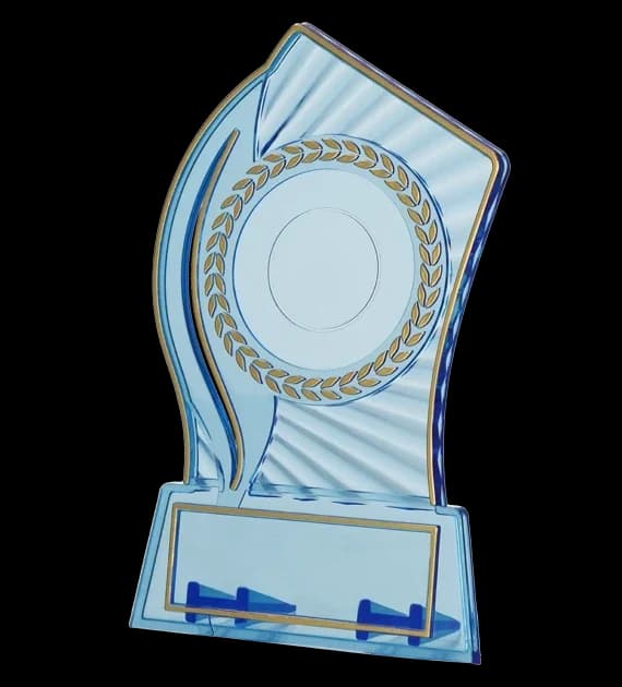 Plastični trofej - prozirno-zlatni - s mjestom za naljepnicu 25mm i pločicu 47mmX14mm T-M