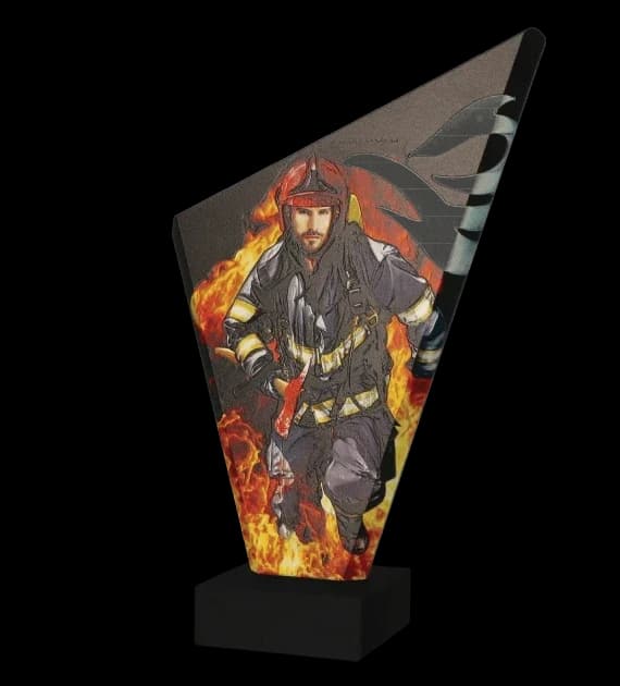 Glass trophy on marble base - FIREFIGHTING - FIRE BRIGADE