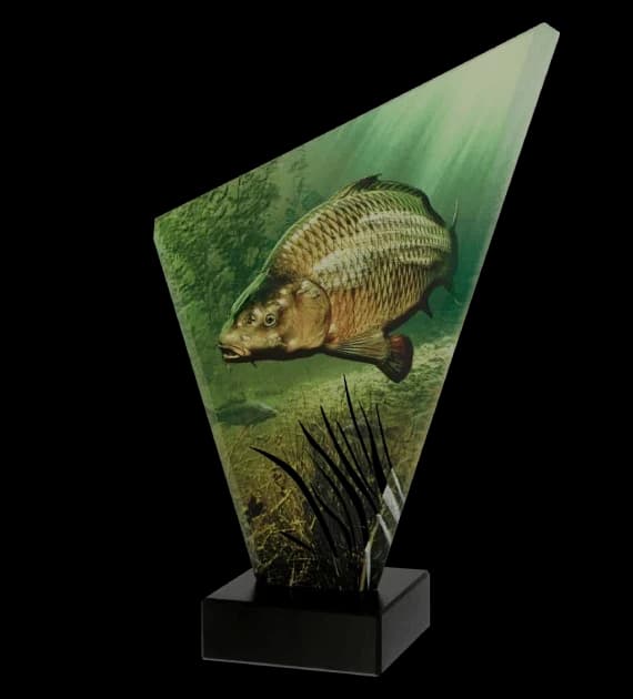 Glass trophy on marble base - FISHING - CARP