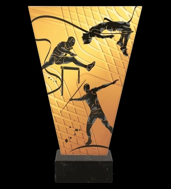 Monochrome glass trophy on marble base - ATHLETICS