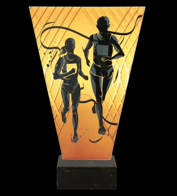 Monochrome glass trophy on marble base - RUNNING
