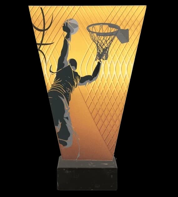 Monochrome glass trophy on marble base - BASKETBALL