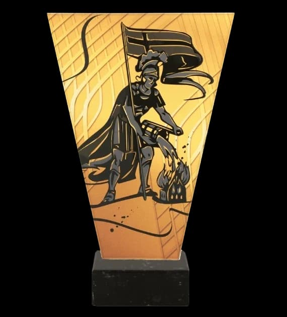 Monochrome glass trophy on marble base - FIREFIGHTING FIRE BRIGADE