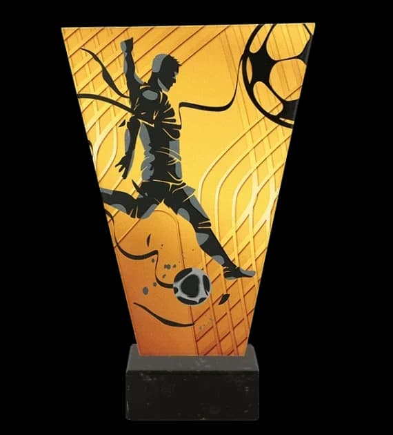 Monochrome glass trophy on marble base - FOOTBALL PLAYER