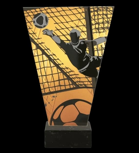 Monochrome glass trophy on marble base - FOOTBALL GOALKEEPER