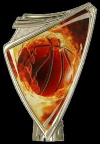 Plastic crest, gold, with print - BASKETBALL