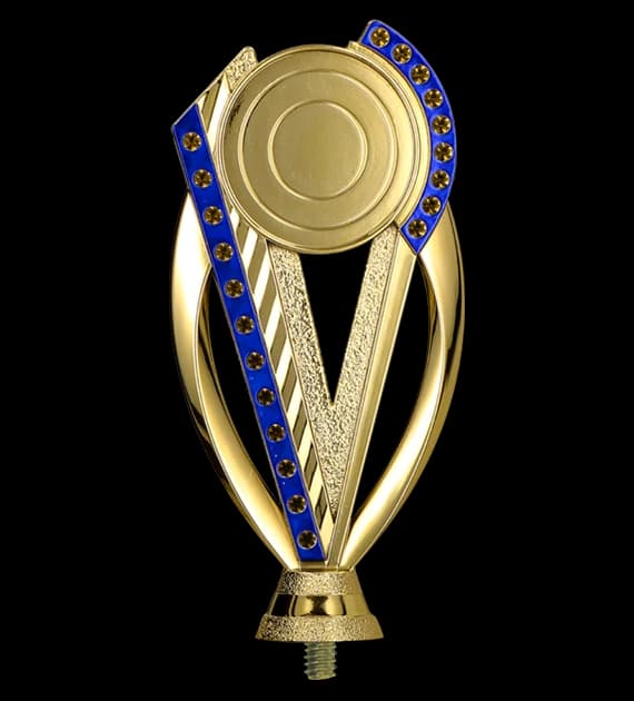 Plastic figurine - gold-blue - with space for 50mm or 25mm emblem