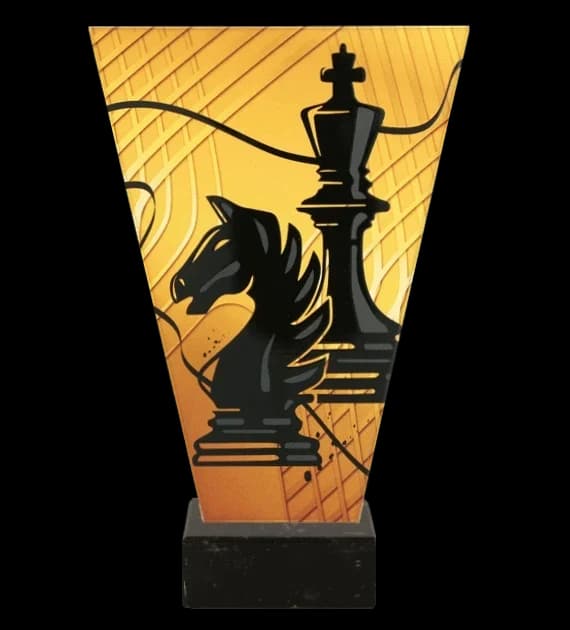 Monochrome glass trophy on marble base - CHESS