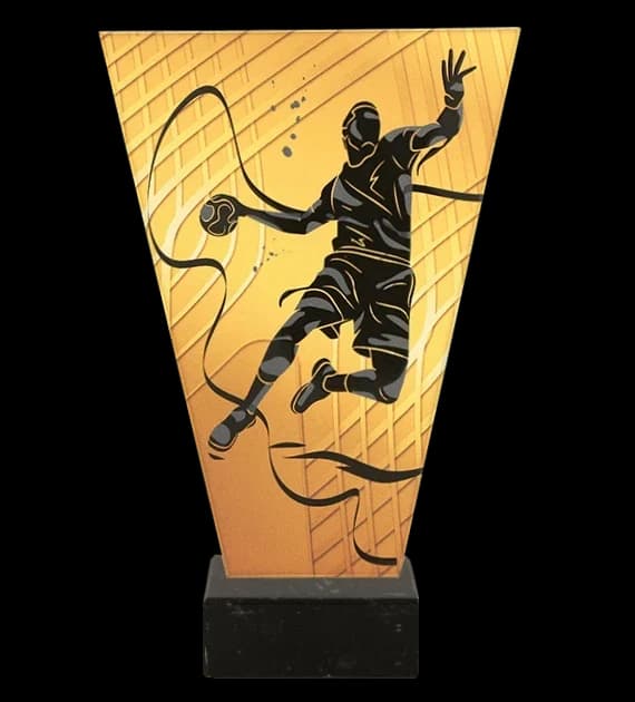 Monochrome glass trophy on marble base - HANDBALL