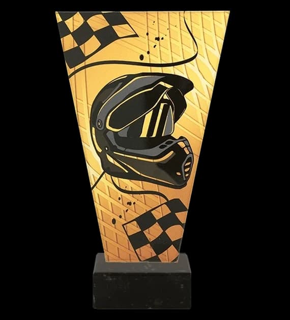 Monochrome glass trophy on marble base - MOTORSPORT
