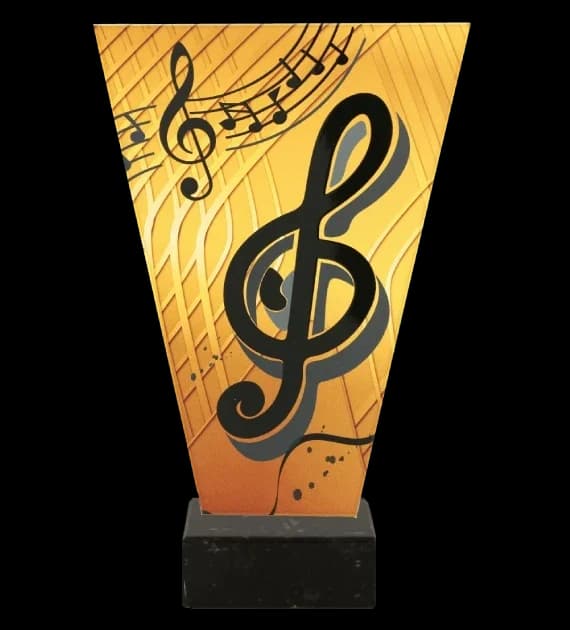 Monochrome glass trophy on marble base - MUSIC