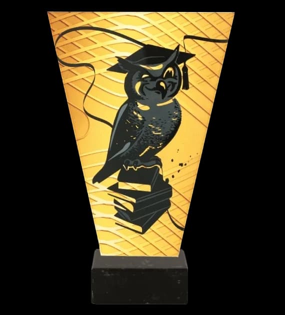 Monochrome glass trophy on marble base - EDUCATION