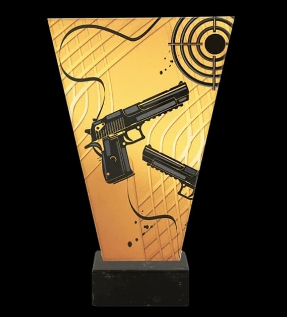 Monochrome glass trophy on marble base - SHOOTING SHORT FIREARM