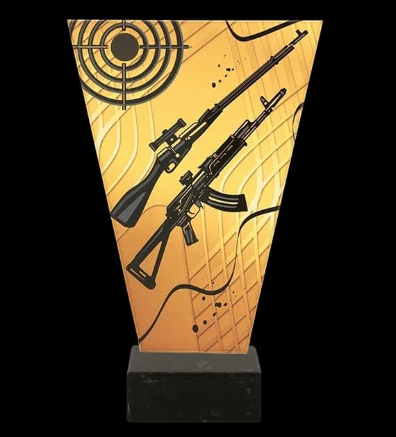 Monochrome glass trophy on marble base - SHOOTING LONG FIREARM